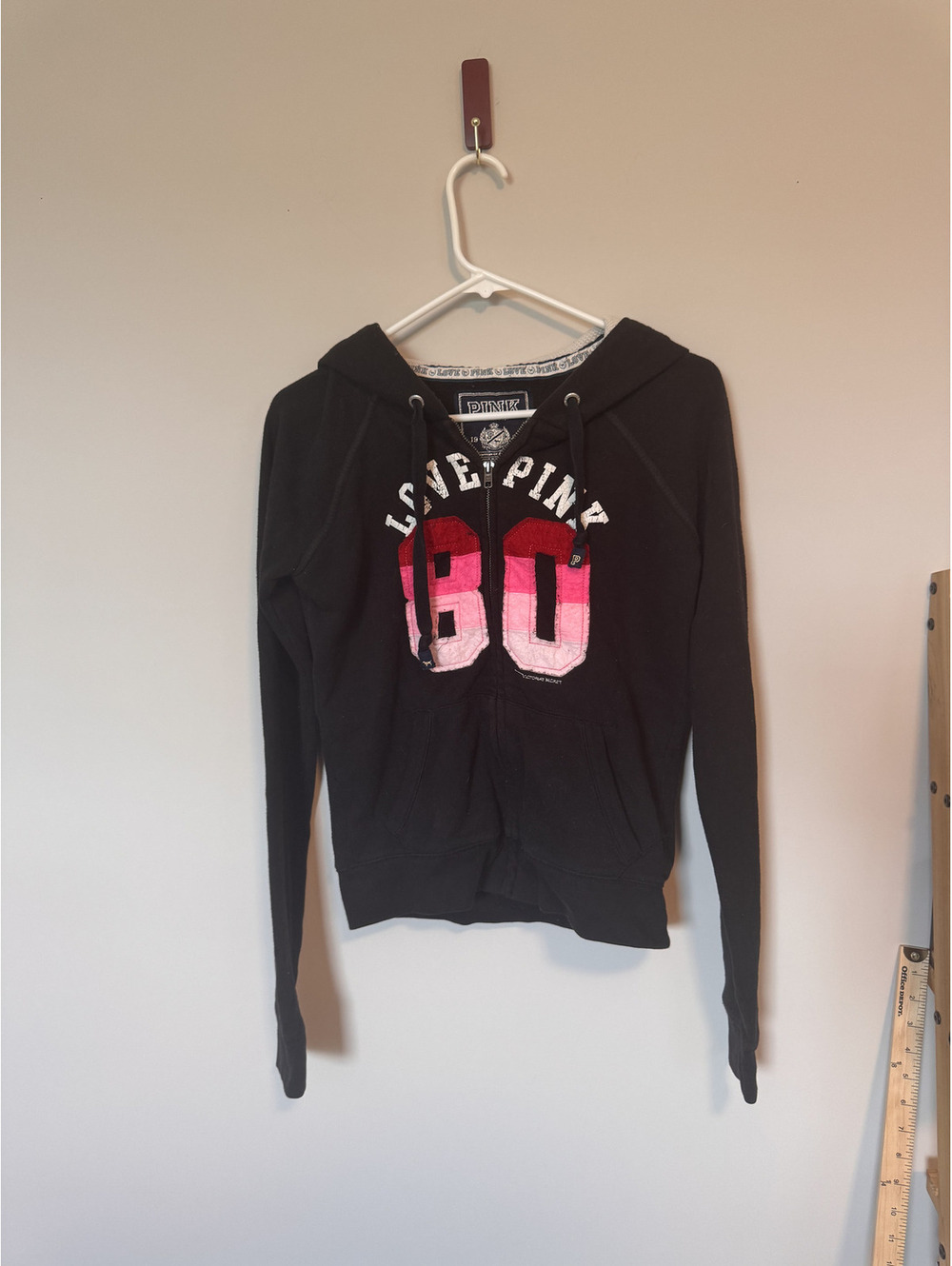 VTG Y2K 2008 Victoria's Secret PINK Love Pink 80 Hoodie Black Y2K Graphic Size S